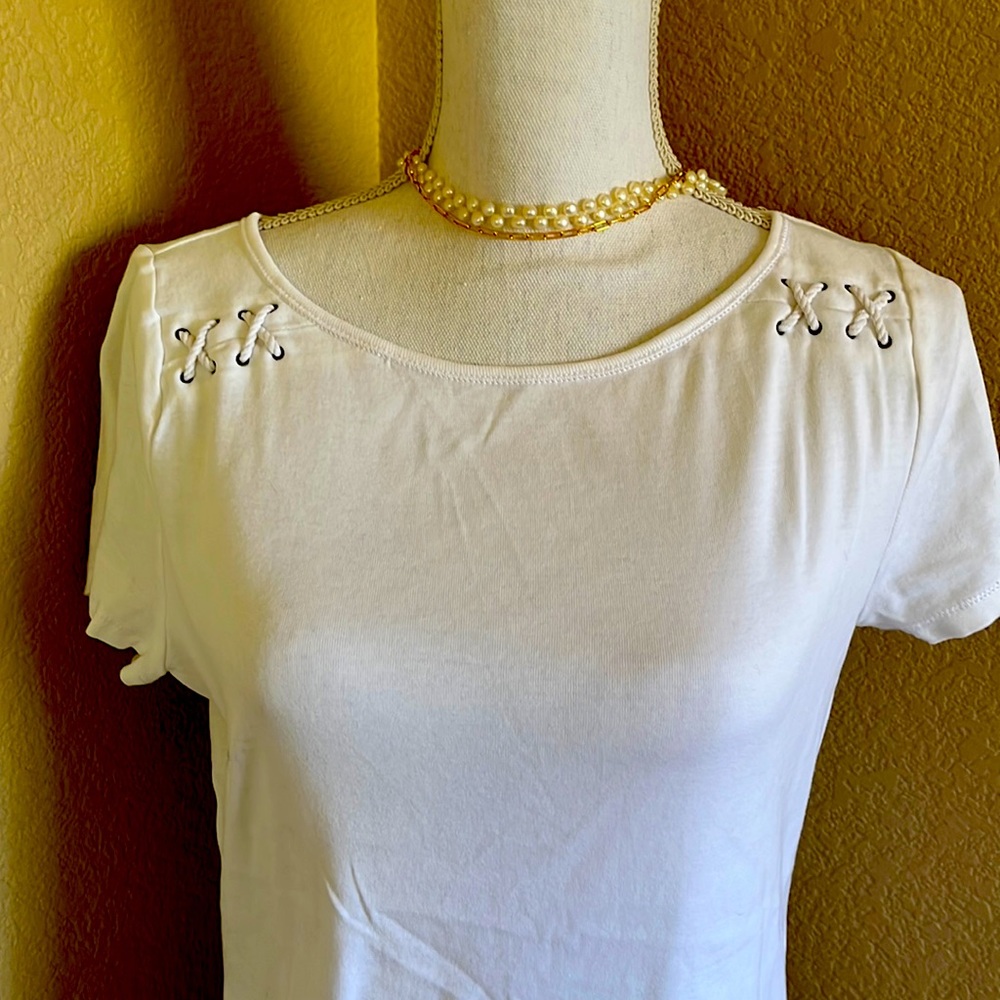 Lauren Ralph Lauren 100% cotton white nautical tee shirt. Never worn
